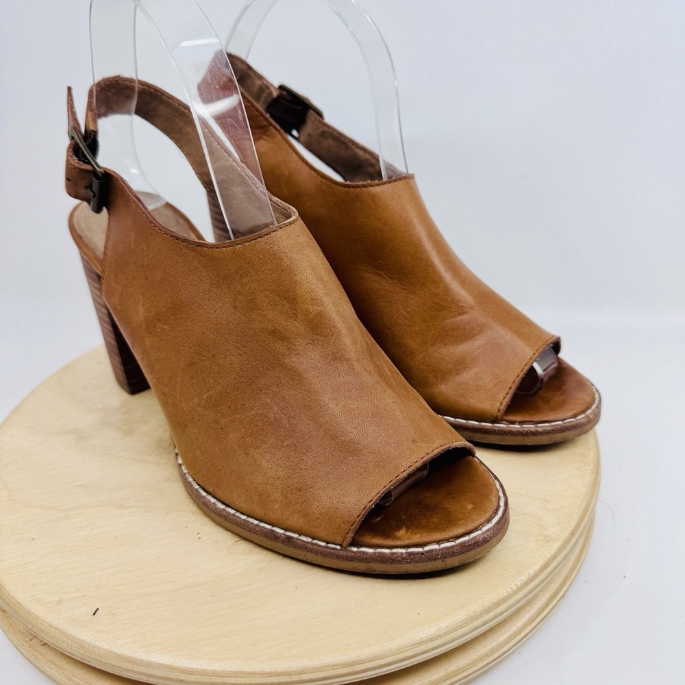 Madewell The Cary Women's 7.5 Amber Brown Leather Heeled Sandal Shoes